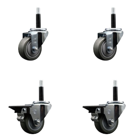Service Caster 3'' Gray Poly Wheel Swivel 3/4'' Expanding Stem Caster Set 2 Brakes, 4PK SCC-EX20S314-PPUB-2-PLB-2-34